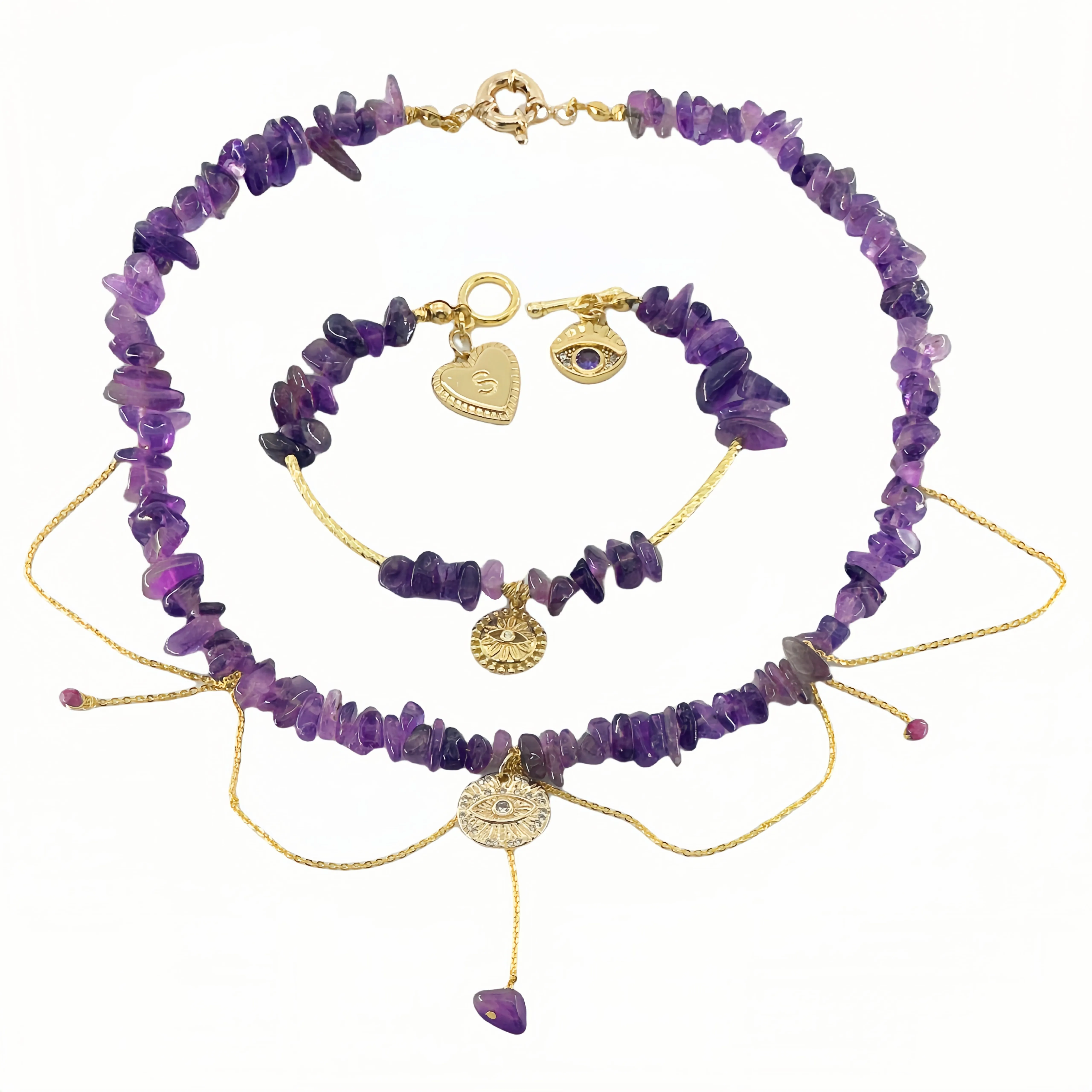 ' Shattered Starlight ' Irregular Amethyst Necklace & Bracelet