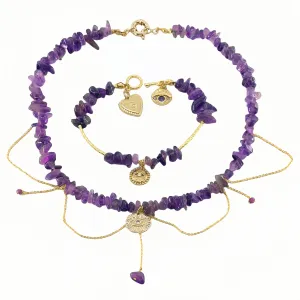 ' Shattered Starlight ' Irregular Amethyst Necklace & Bracelet