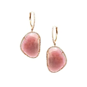 14K Rose Gold And Diamond Sliced Sapphire Natural Stone Earrings