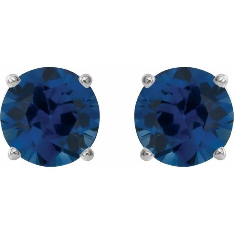 14K White 2.5 mm Natural Blue Sapphire Stud Earrings