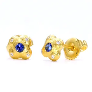18K Flora Blue Sapphire & Diamond Stud Earrings - ES-6S Pair