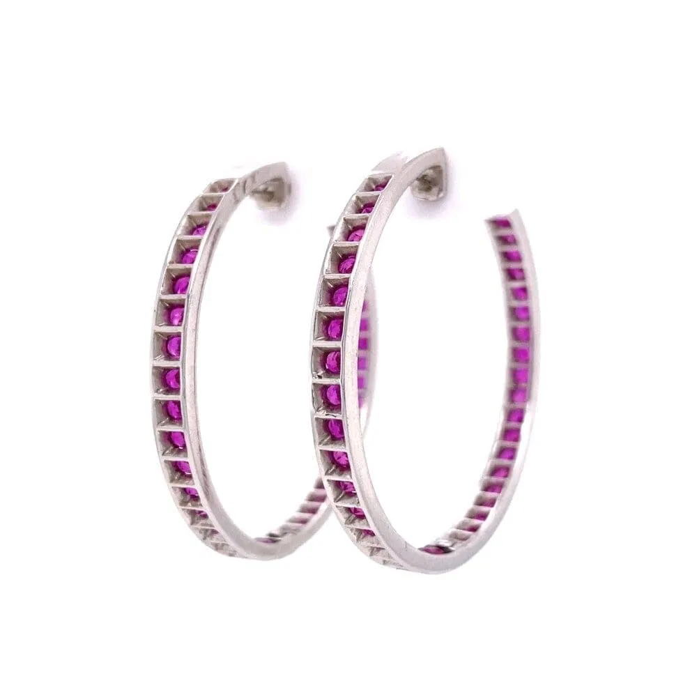 18K WG Inside Out Pink Sapphire Hoops 16.4g, 3.7mm x 1.6’ Regard Jewelry Austin, Texas