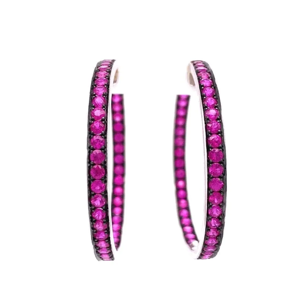 18K WG Inside Out Pink Sapphire Hoops 16.4g, 3.7mm x 1.6’ Regard Jewelry Austin, Texas