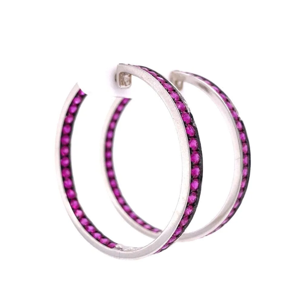 18K WG Inside Out Pink Sapphire Hoops 16.4g, 3.7mm x 1.6’ Regard Jewelry Austin, Texas