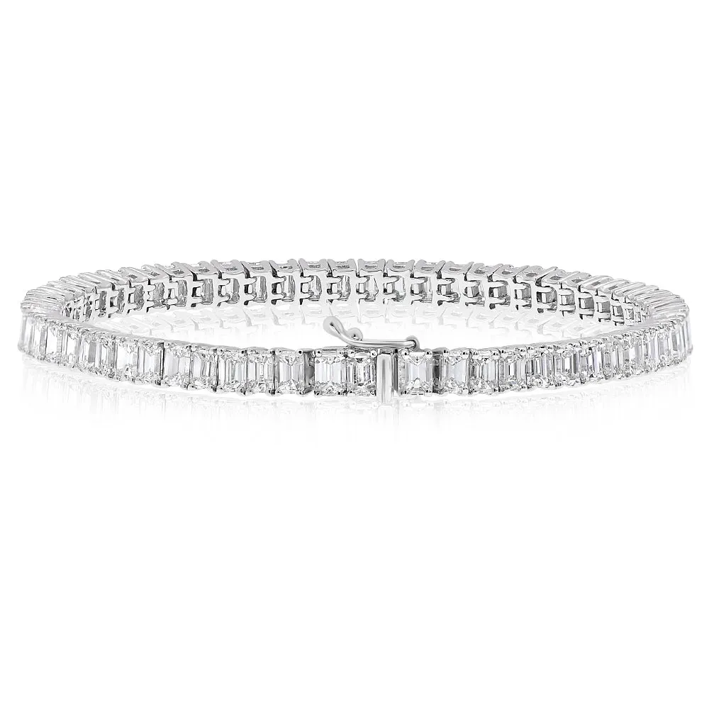 18k White Gold Emerald Cut Diamond Tennis Bracelet 10.25 ctw