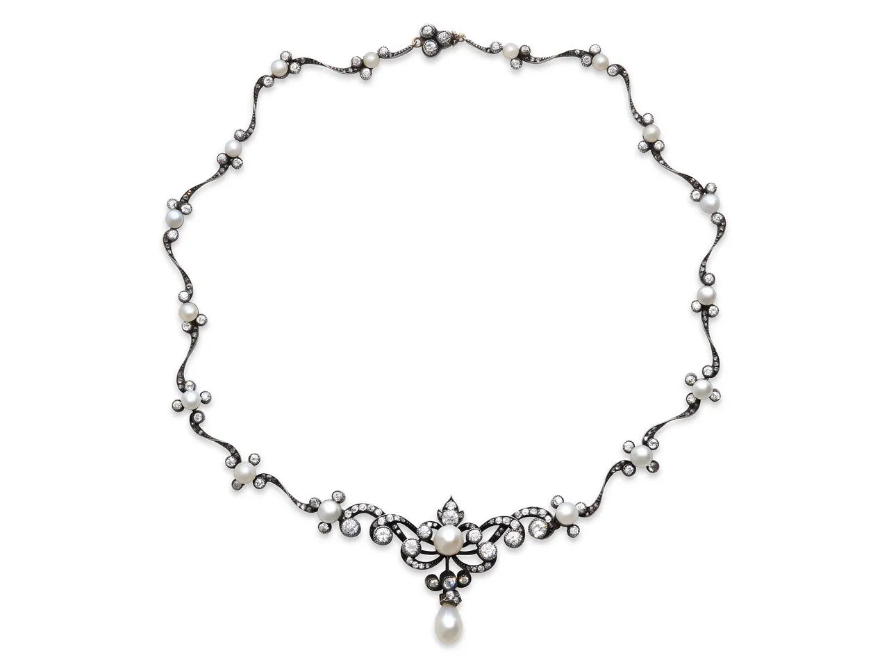 Antique Victorian Natural Pearl and Diamond Necklace