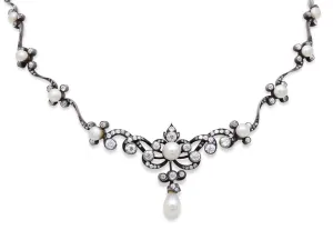 Antique Victorian Natural Pearl and Diamond Necklace