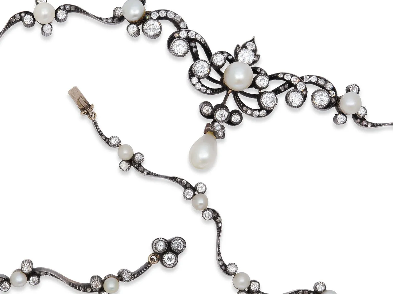 Antique Victorian Natural Pearl and Diamond Necklace