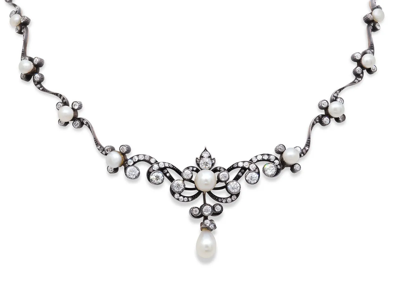 Antique Victorian Natural Pearl and Diamond Necklace