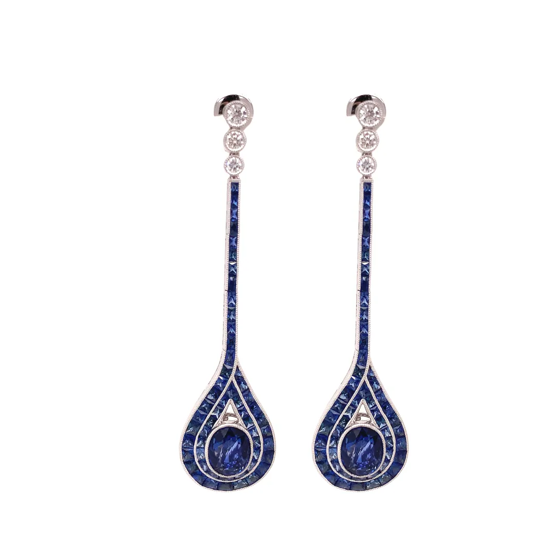 Art Deco Reproduction Aristocrat ER DAN 14KW 9.11g 2 Sapphire 4.19tw 108 Sapphire 4.88tw 10979