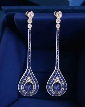 Art Deco Reproduction Aristocrat ER DAN 14KW 9.11g 2 Sapphire 4.19tw 108 Sapphire 4.88tw 10979