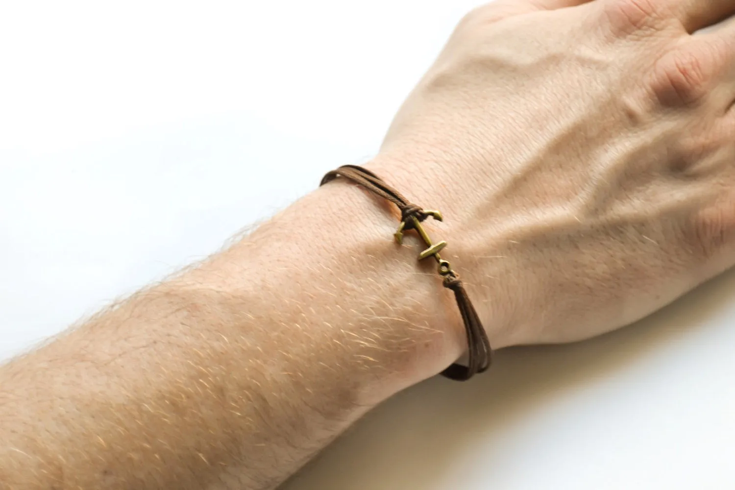 Brown cords bronze anchor bracelet for men, gift for him