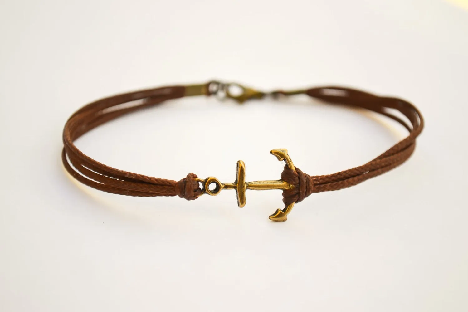 Brown cords bronze anchor bracelet for men, gift for him