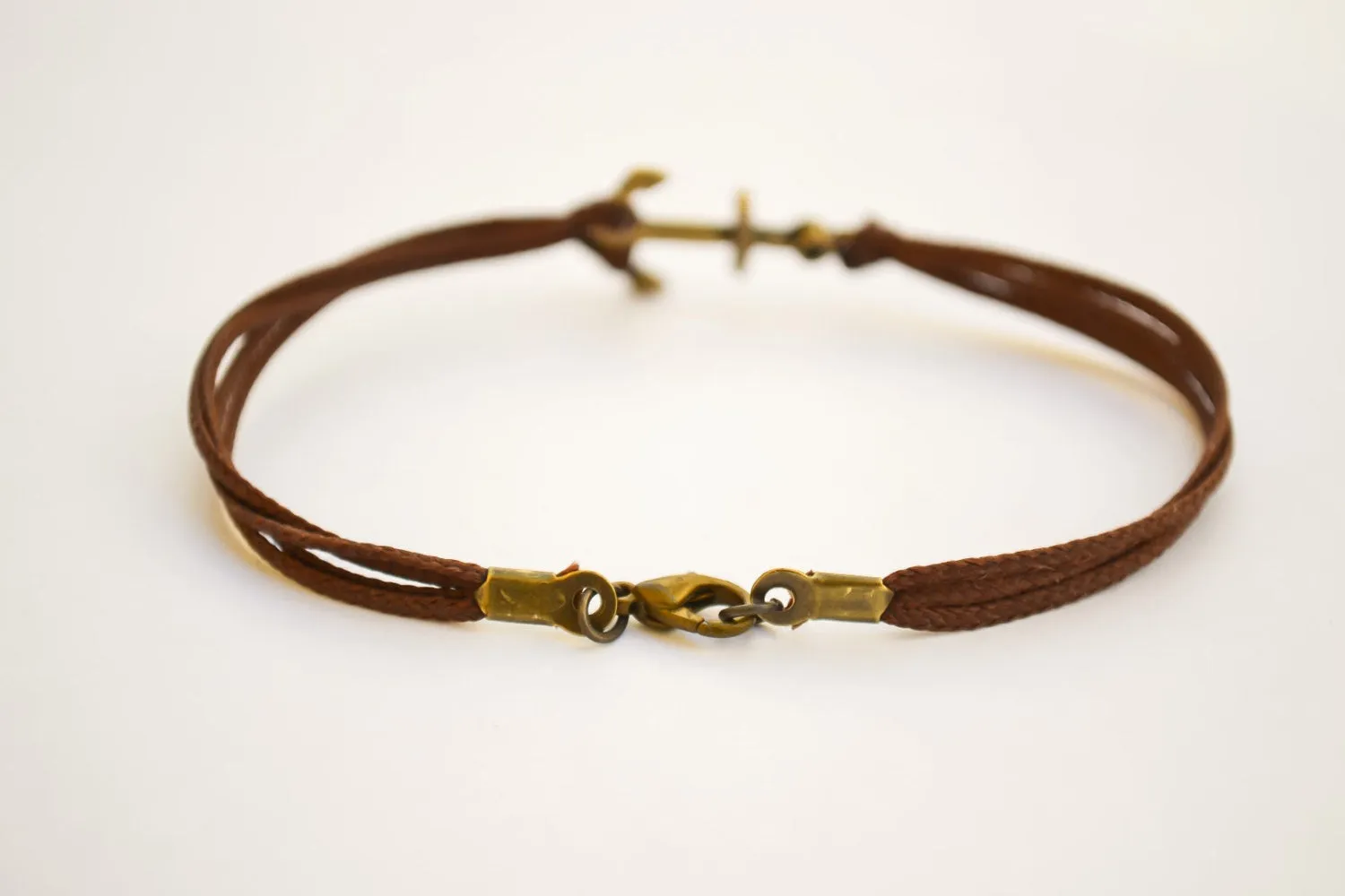 Brown cords bronze anchor bracelet for men, gift for him
