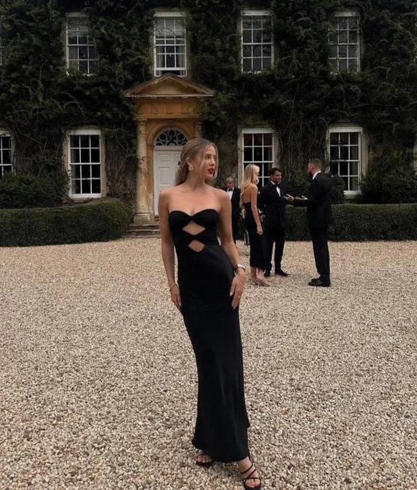 Charming Black Strapless Sheath Long Party Dress Off Shoulder Charming Evening Dress Wholesale