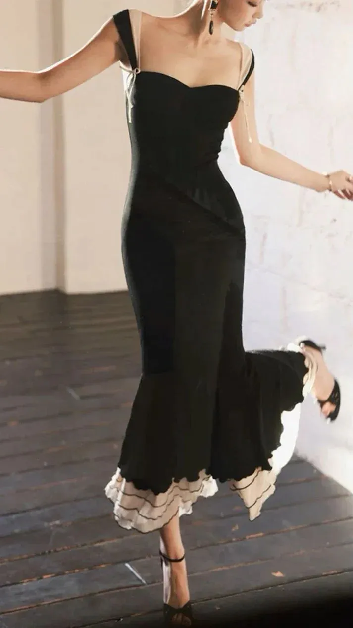 Charming Black Straps Mermaid Elegant Long Evening Party Dress Formal Dress Wholesale