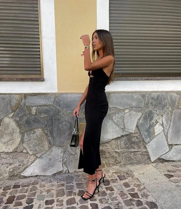 Charming Black V Neck Sheath Long Party Dress with Slit Sexy Evening Dress Formal Dress Wholesale