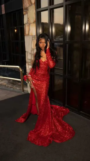 Charming Red Sweatheart Sequins Long Prom Dress Sparkly Evening Dress No With Wrist decoration