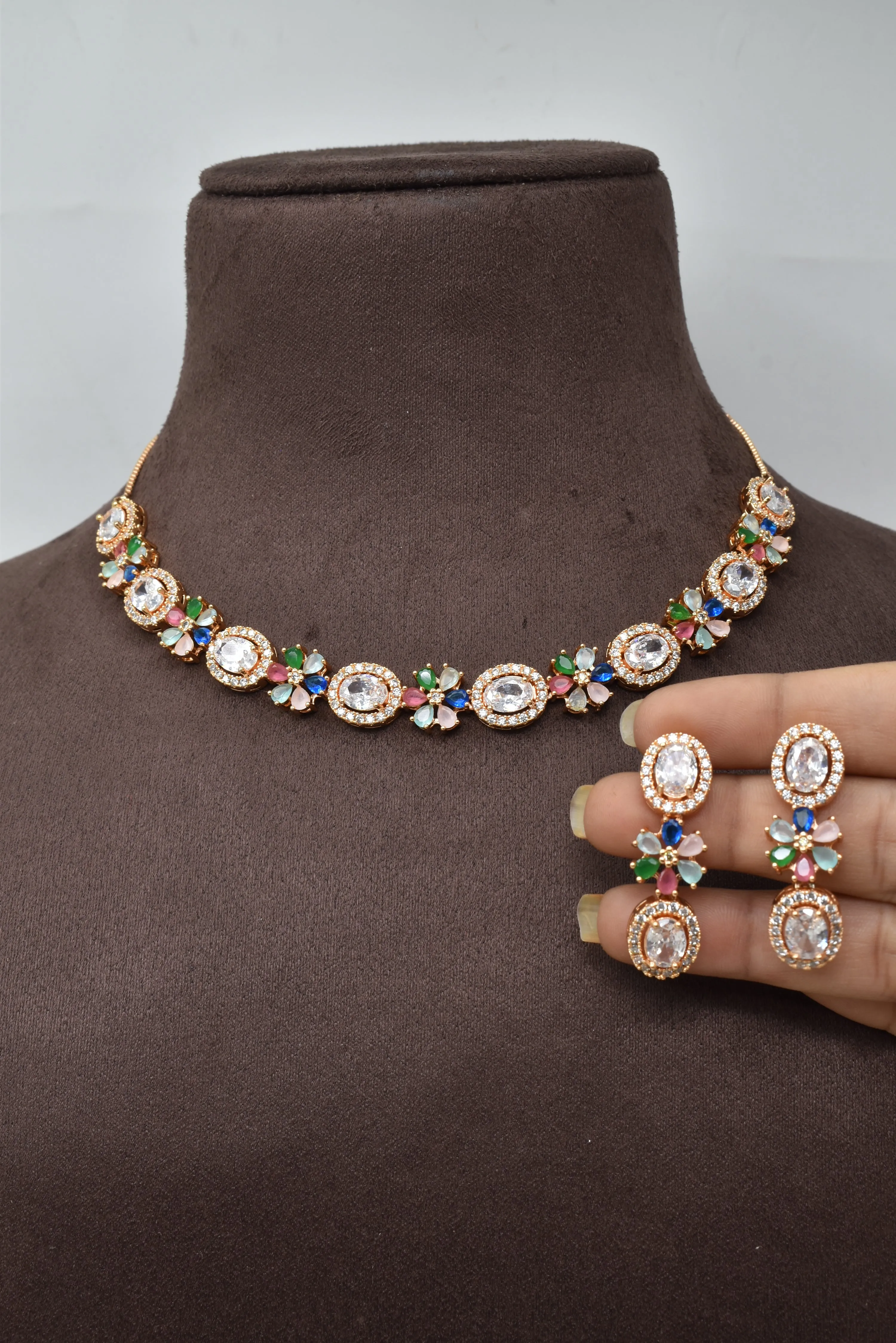 Charming Rosegold AD Necklace Set