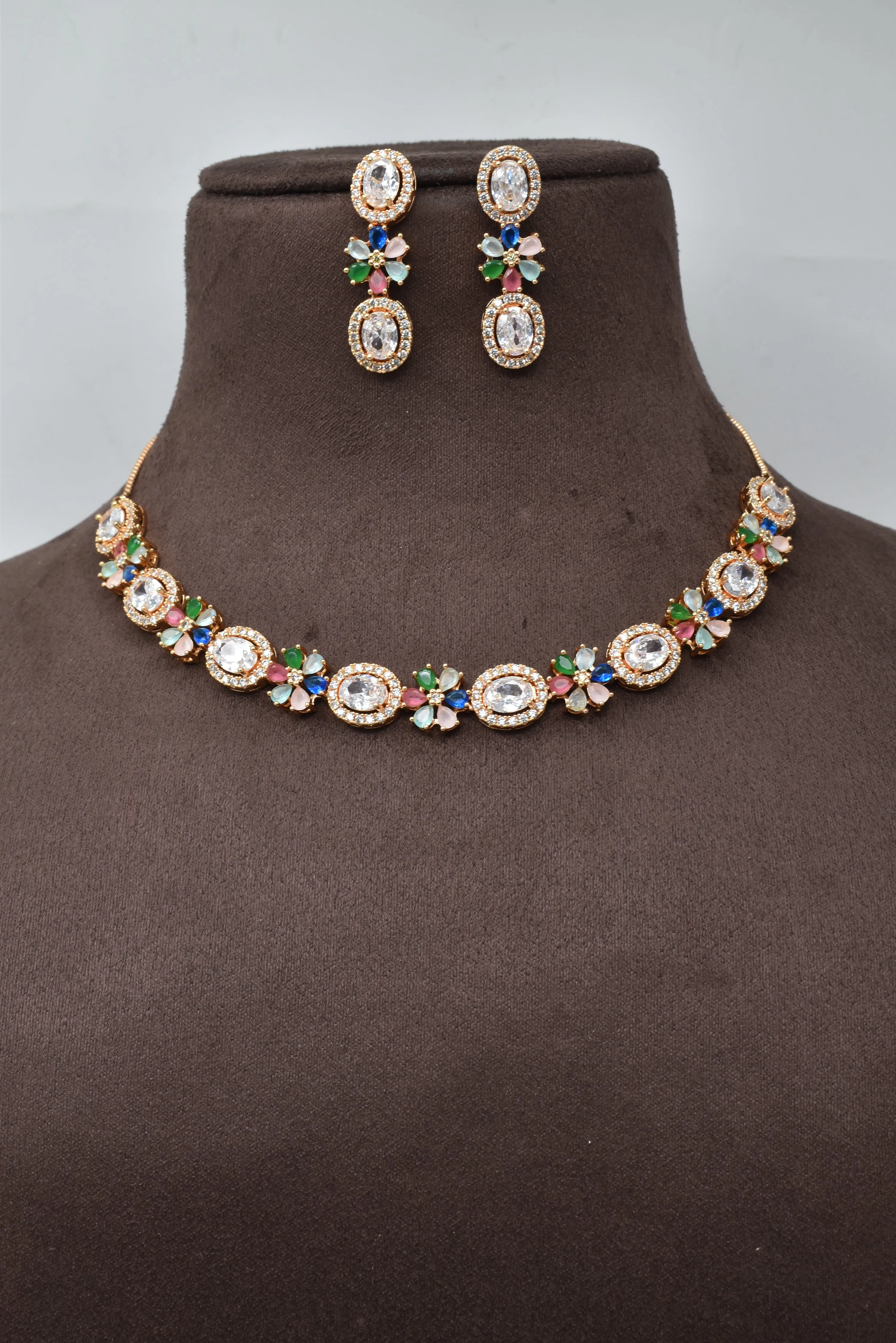 Charming Rosegold AD Necklace Set