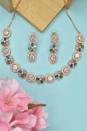 Charming Rosegold AD Necklace Set
