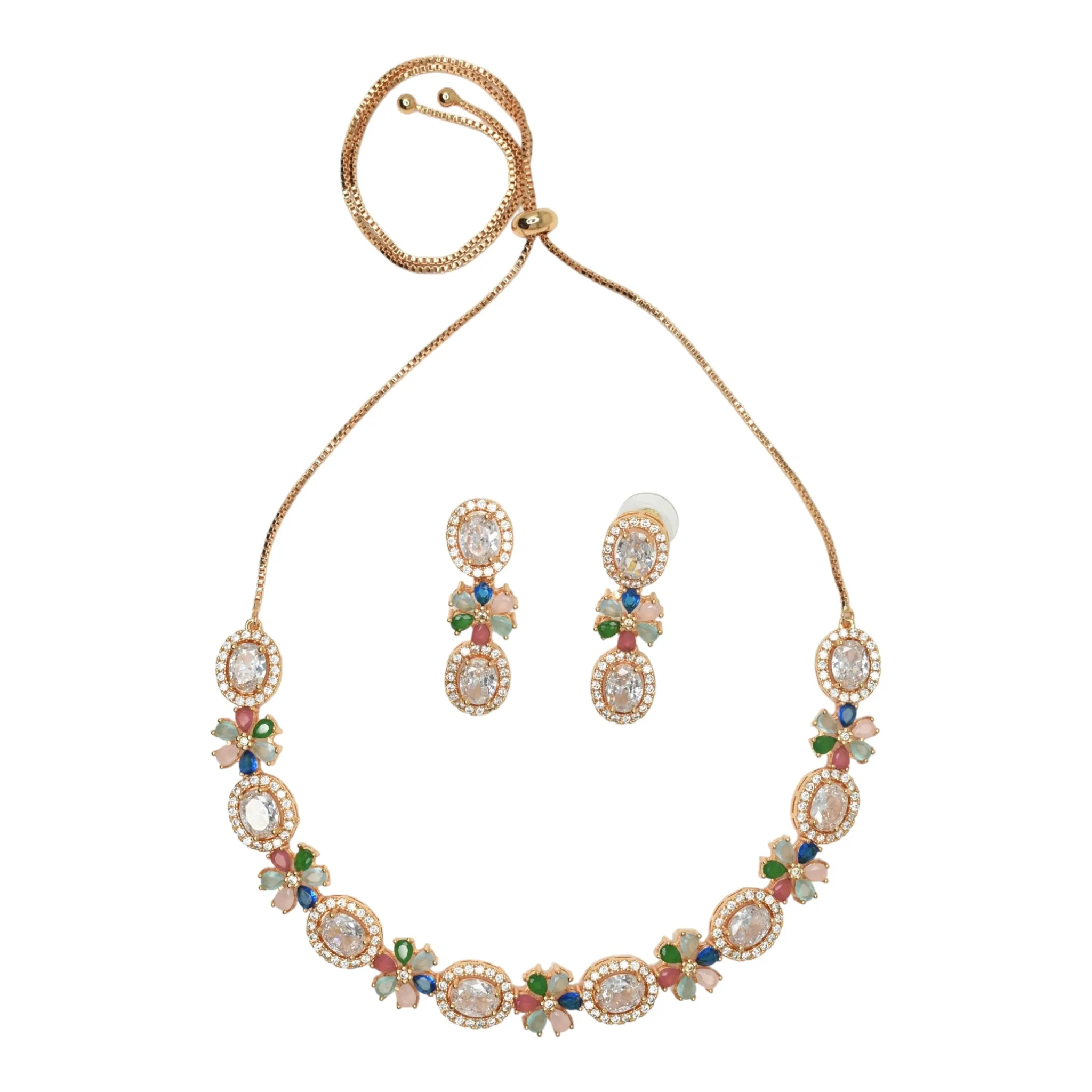Charming Rosegold AD Necklace Set