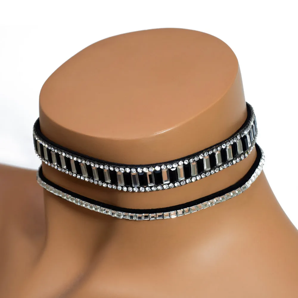 Crystal Avenue Double Diamante & Rhinestone Choker 2-Pack