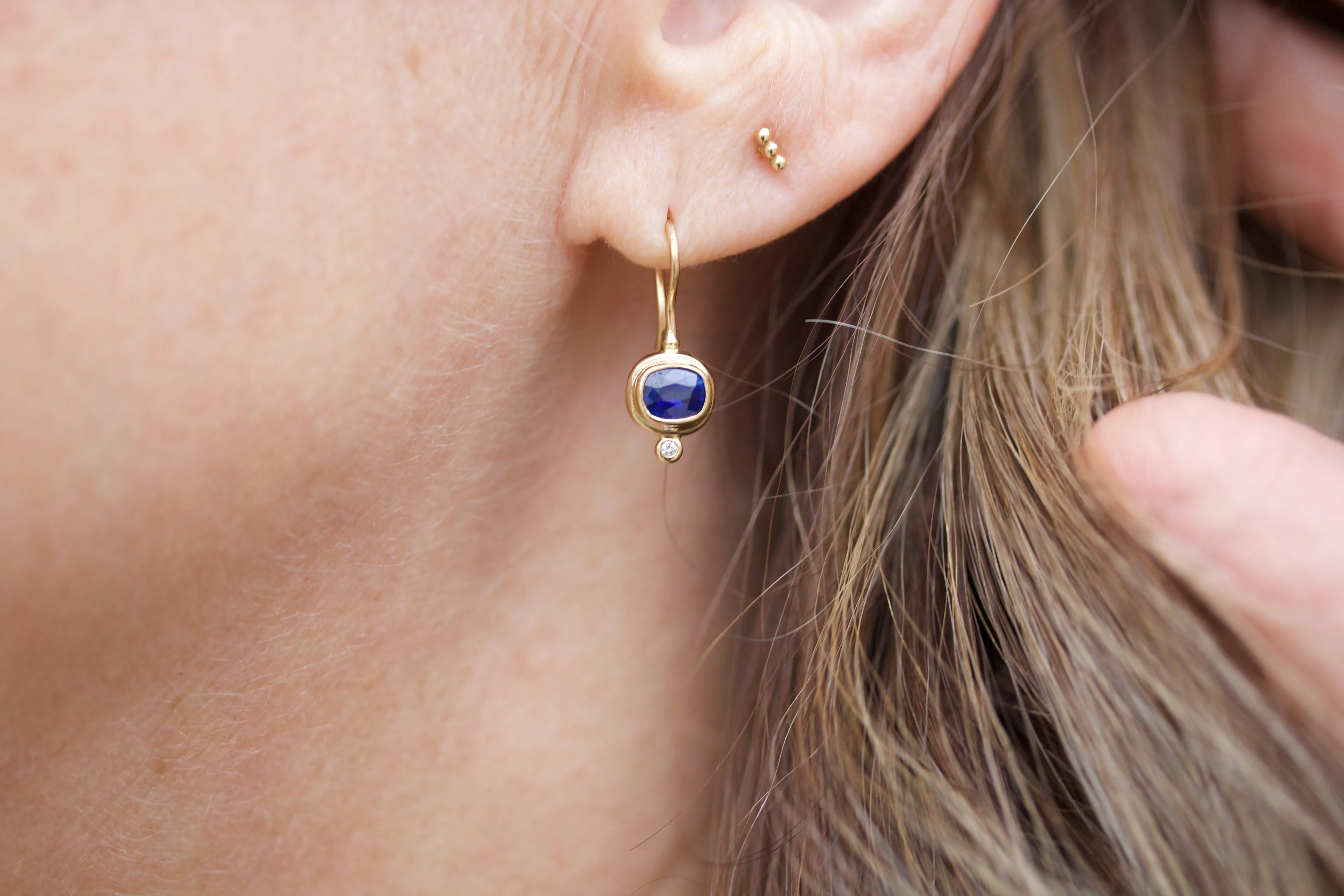 Cushion Cut Blue Sapphire Earrings