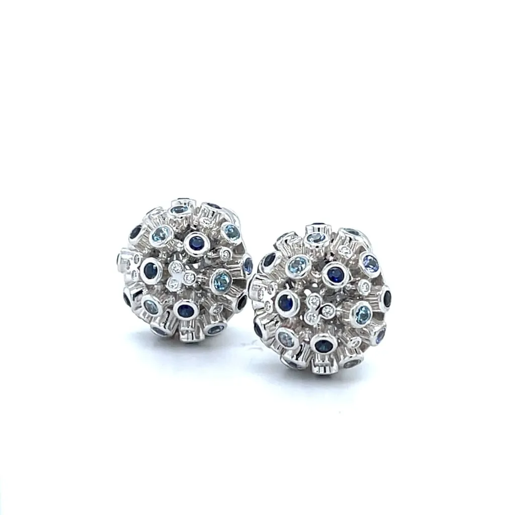 Dome Cluster Sapphire and Diamond Earrings at Regard Jewelry in Austin, Texas