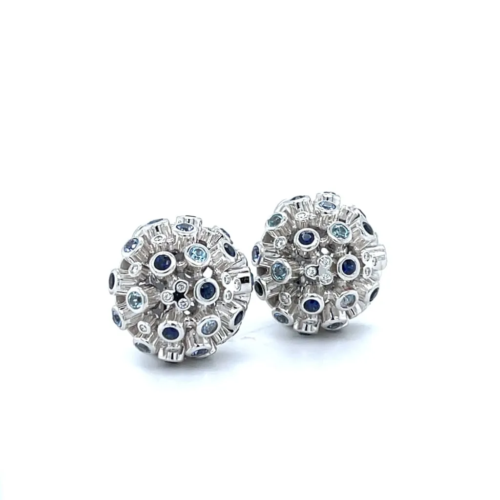 Dome Cluster Sapphire and Diamond Earrings at Regard Jewelry in Austin, Texas
