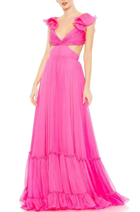 Elegant Hot Pink Ruffle Shoulder Long Prom Dress Charming Evening Party Dress Graduation Dress