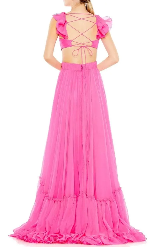 Elegant Hot Pink Ruffle Shoulder Long Prom Dress Charming Evening Party Dress Graduation Dress