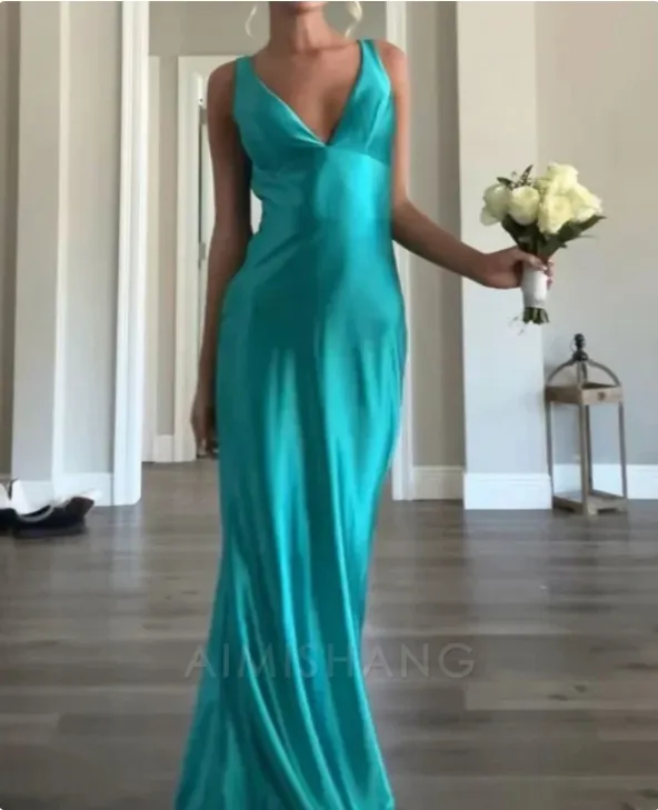 Elegant V Neck Sheath Long Prom Dress Formal Party Gown Charming Evening Dress