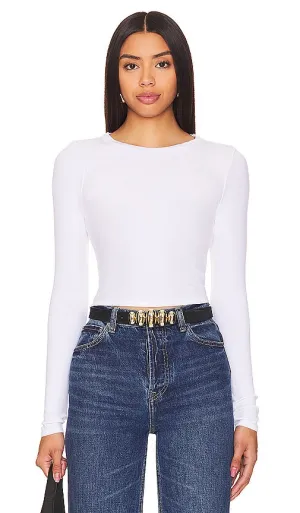 Enza Costa Enza Costa Silk Knit Long Sleeve Tuck Top in White