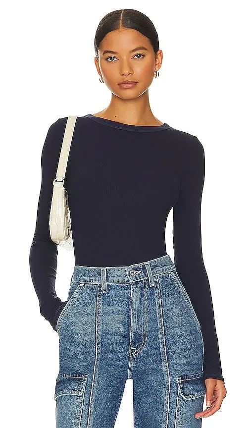 Enza Costa Silk Knit Long Sleeve Crew in Navy