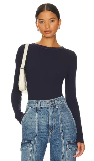 Enza Costa Silk Knit Long Sleeve Crew in Navy