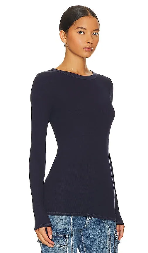 Enza Costa Silk Knit Long Sleeve Crew in Navy