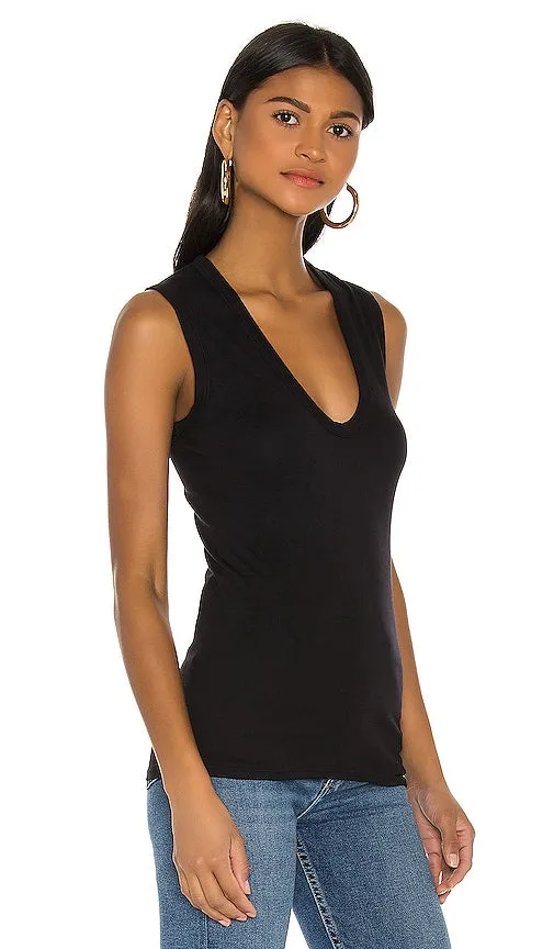 Enza Costa Supima Sleeveless U Tank in Black