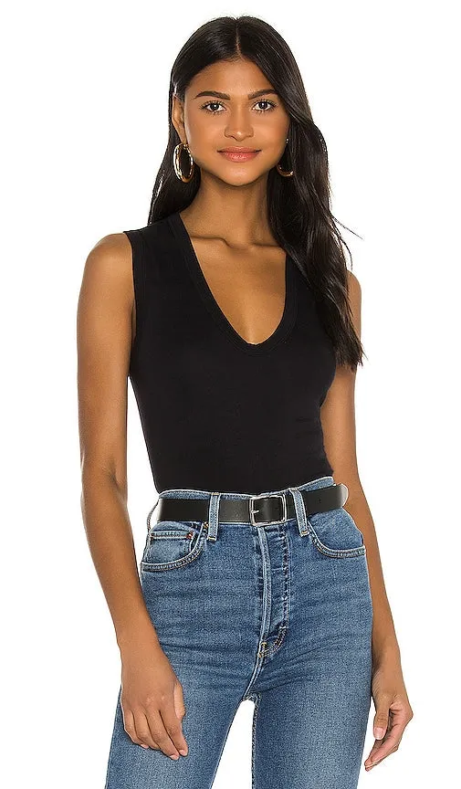 Enza Costa Supima Sleeveless U Tank in Black