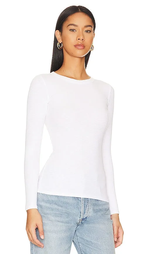 Enza Costa Textured Knit Crew Top in White