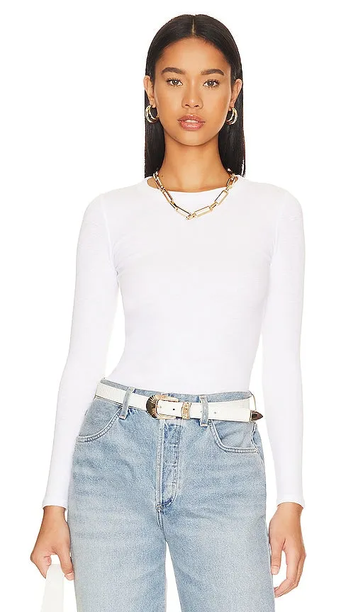 Enza Costa Textured Knit Crew Top in White