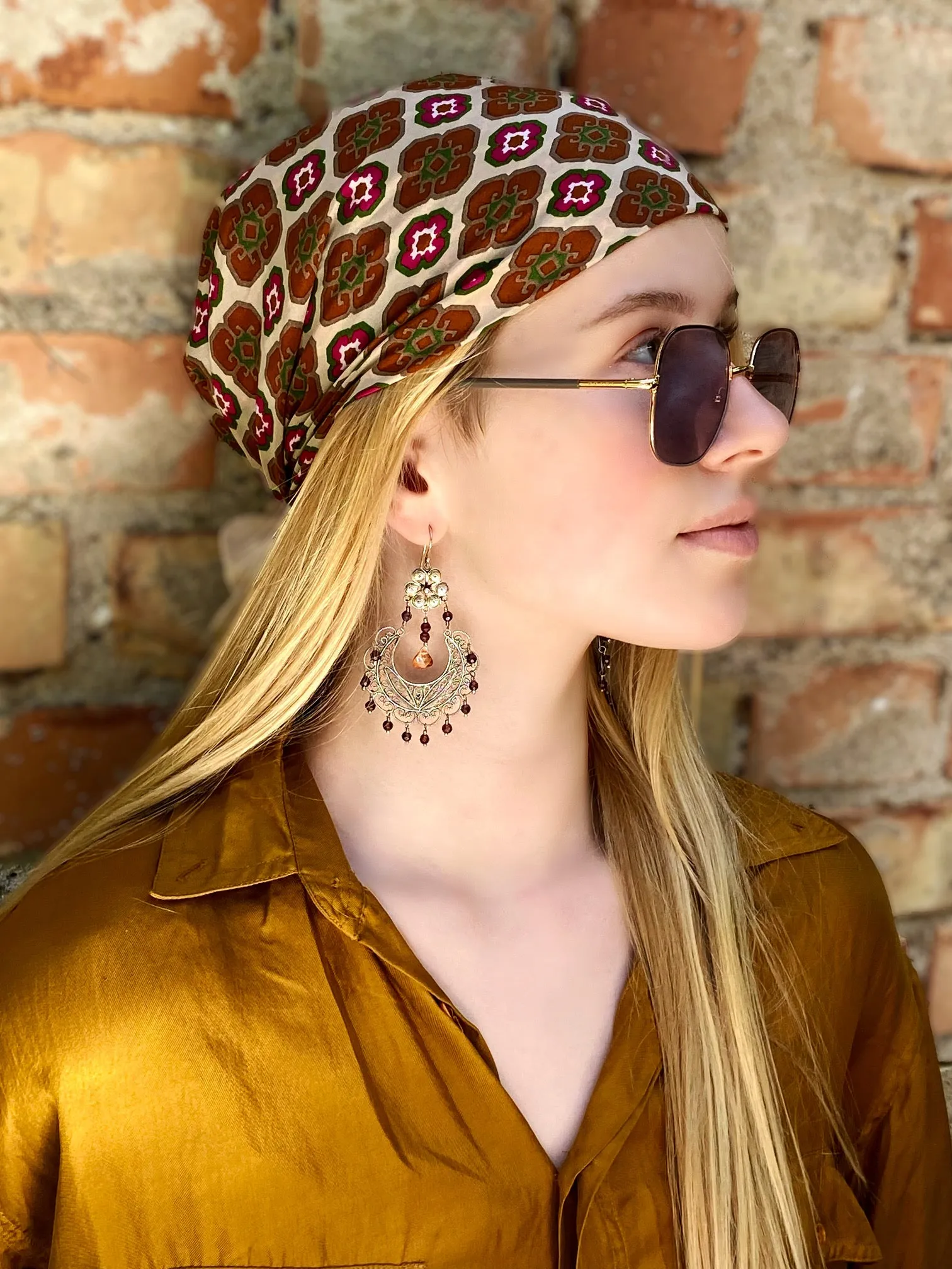 Frida Chandelier Earrings - Garnet and Apricot CZ briolette  ✿