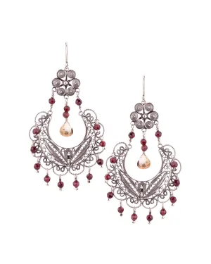 Frida Chandelier Earrings - Garnet and Apricot CZ briolette  ✿