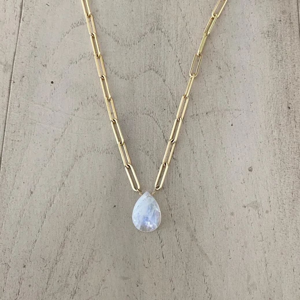 Gold Necklace with Moonstone Drop