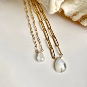 Gold Necklace with Moonstone Drop