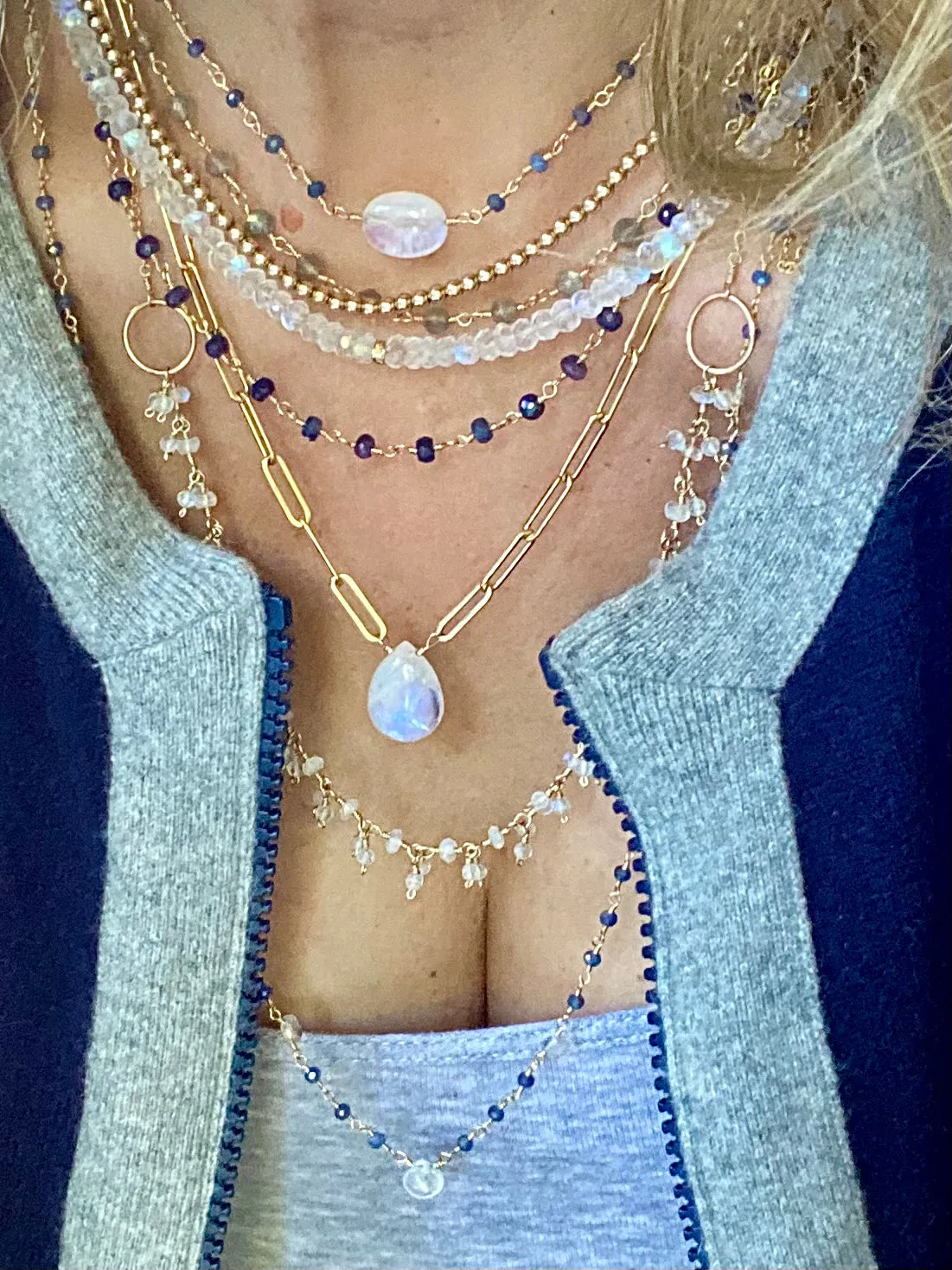 Gold Necklace with Moonstone Drop