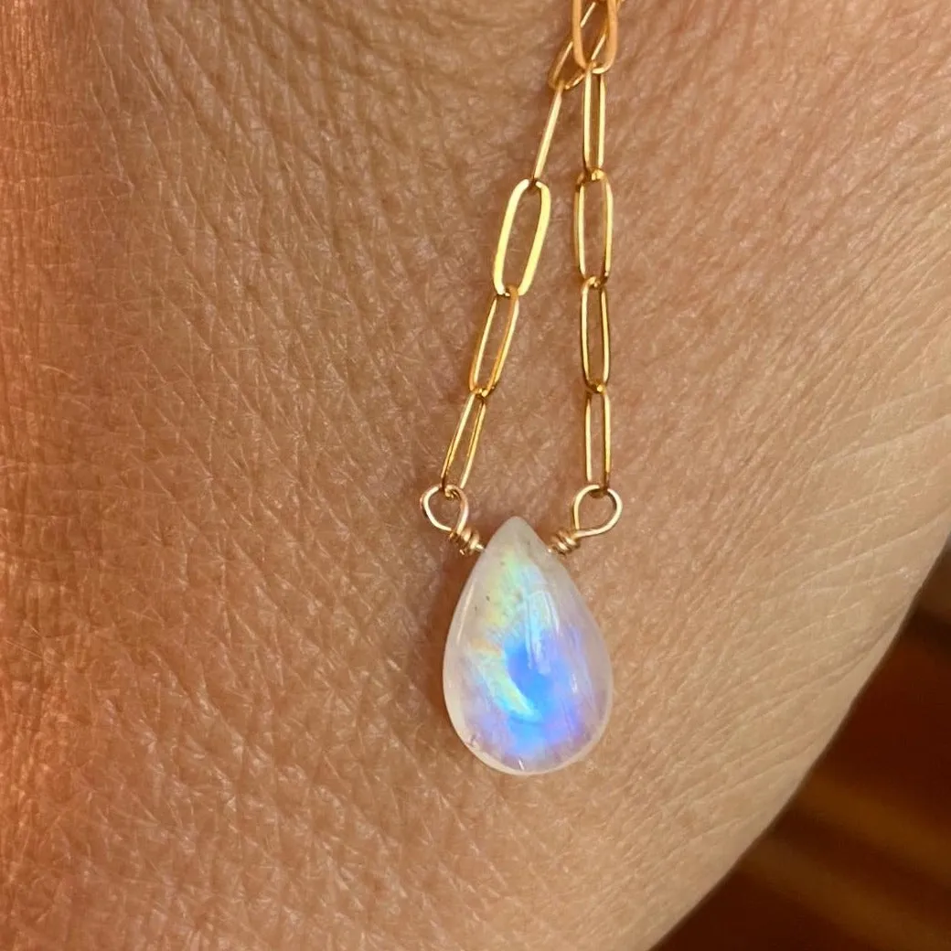Gold Necklace with Moonstone Drop