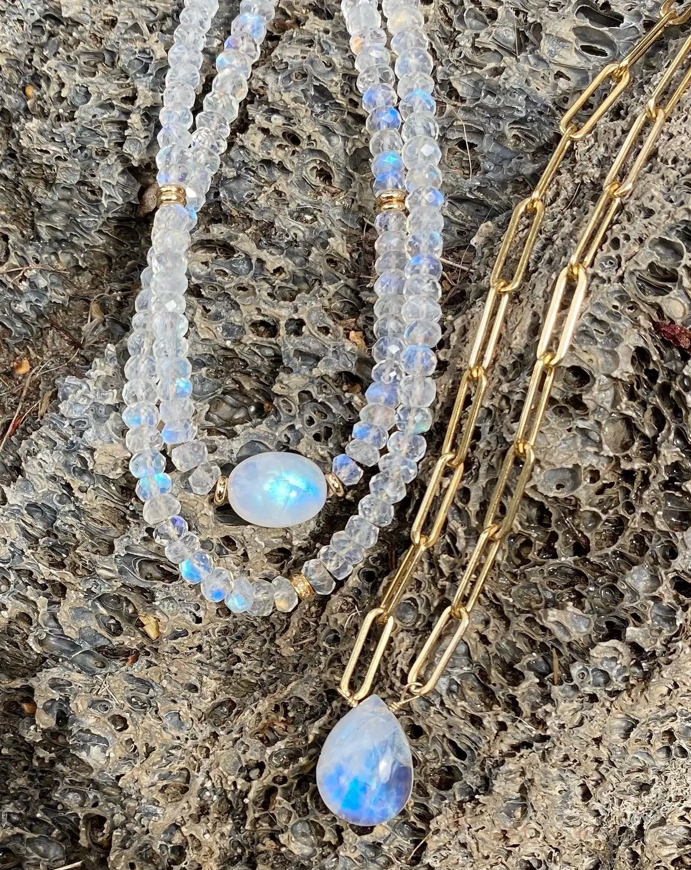 Gold Necklace with Moonstone Drop