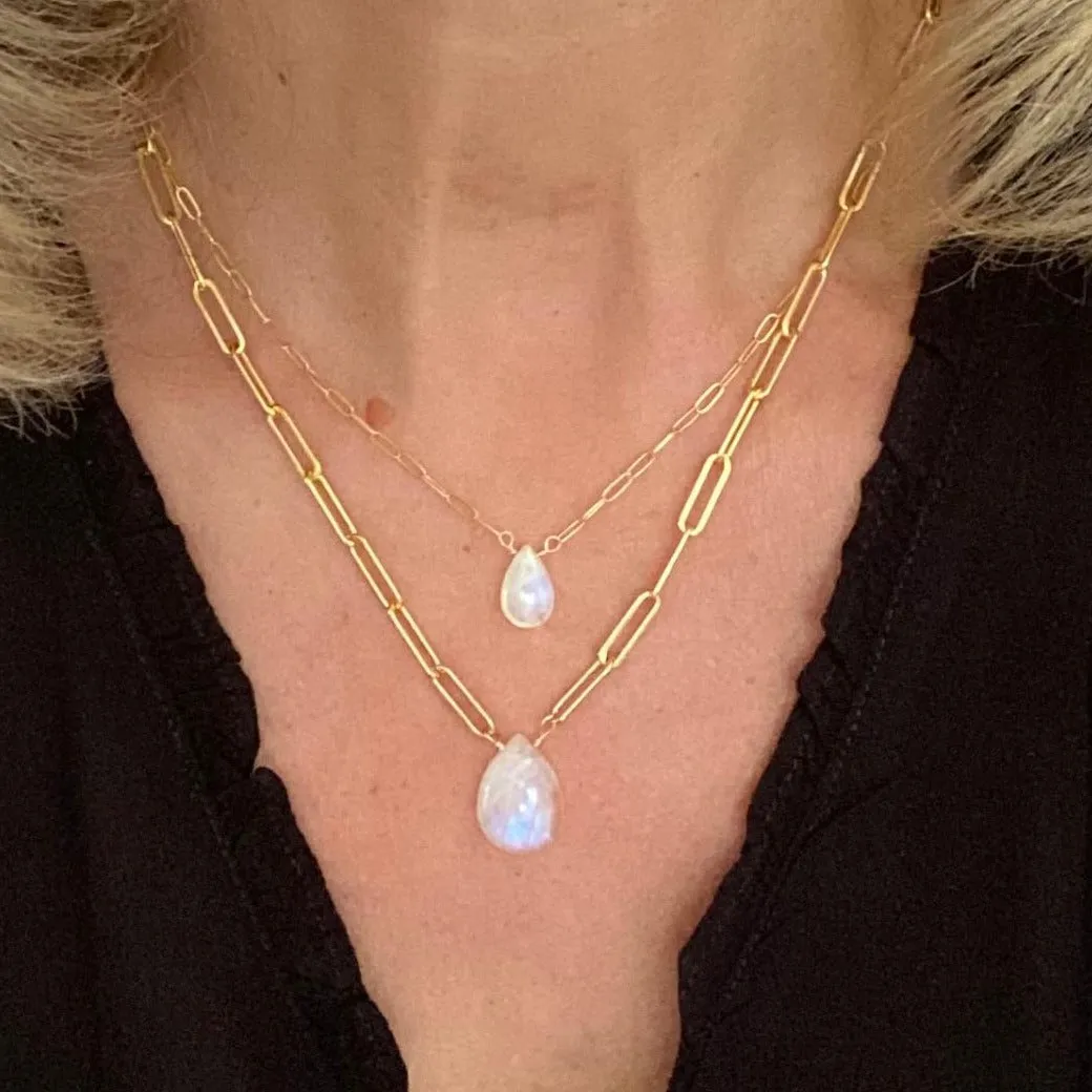 Gold Necklace with Moonstone Drop
