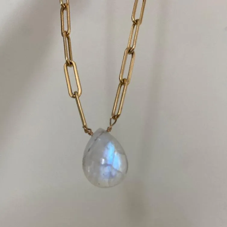 Gold Necklace with Moonstone Drop